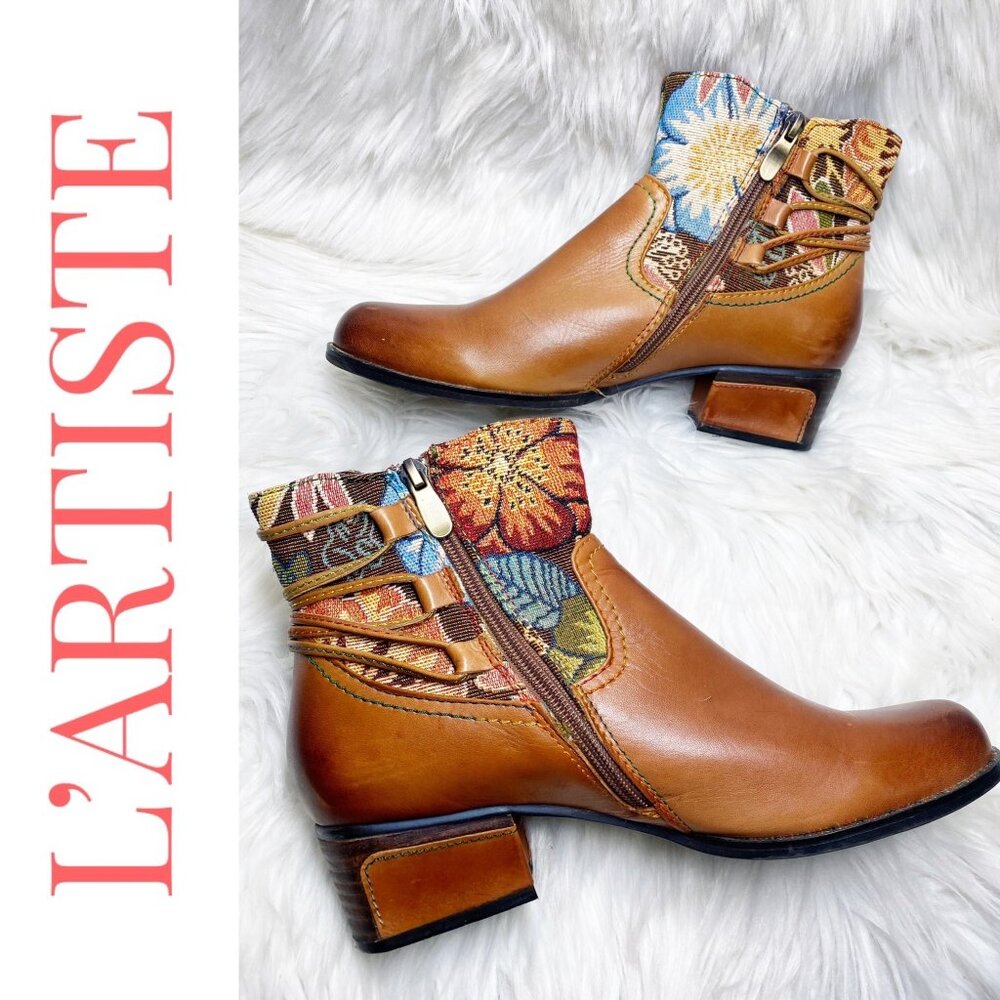 L’ARTISTE‎ LEATHER ANKLE TAPESTRY BOOTIE TASSEL UNIQUE ARTISTIC BOHO, WOMEN’s 40 - Picture 4 of 16